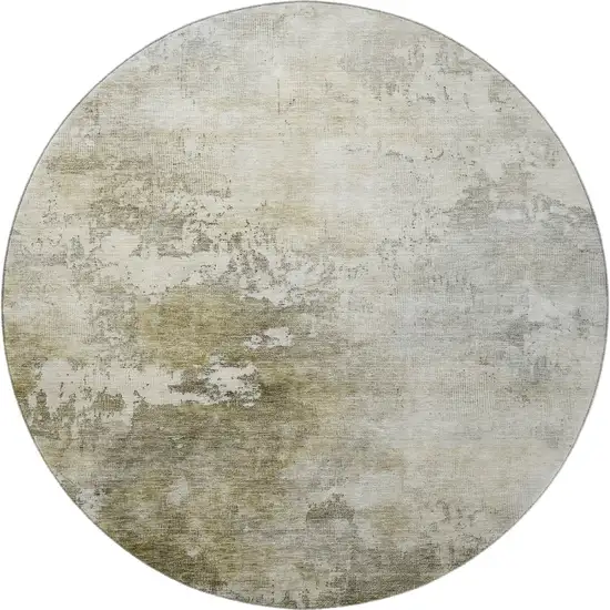 8' Wheat Ivory And Taupe Abstract Washable Round Rug With UV Protection Photo 4