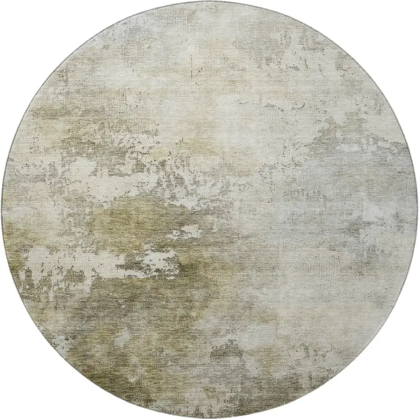 8' Wheat Ivory And Taupe Abstract Washable Round Rug With UV Protection Photo 4