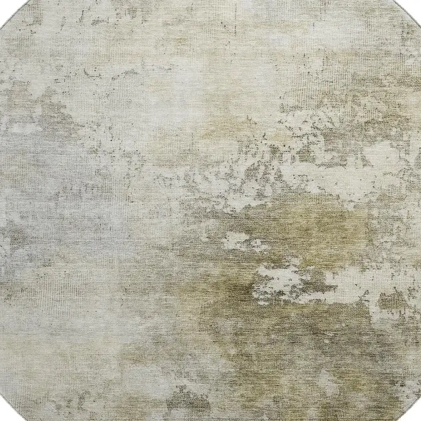 8' Wheat Ivory And Taupe Abstract Washable Round Rug With UV Protection Photo 2