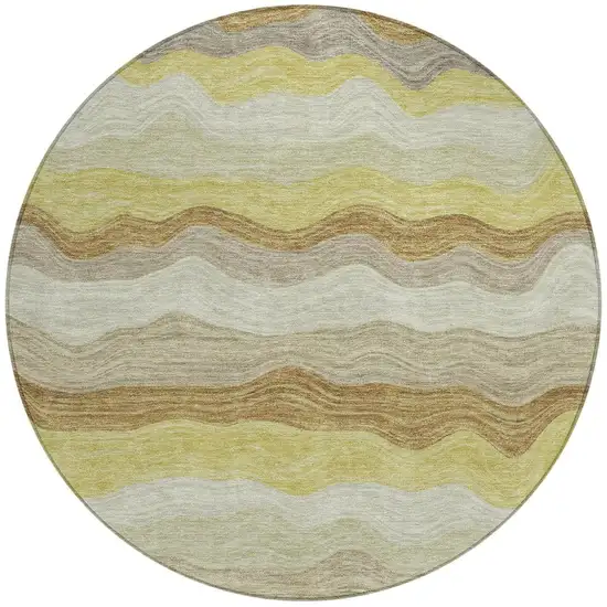 8' Wheat Khaki And Beige Round Striped Washable Indoor Outdoor Area Rug Photo 3