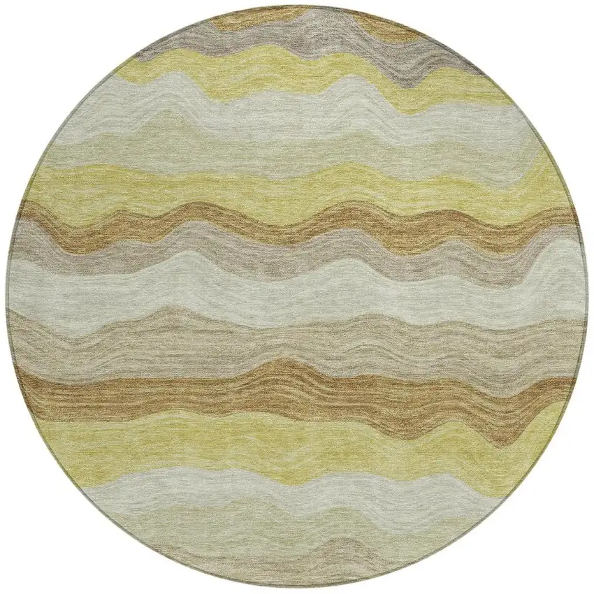 8' Wheat Khaki And Beige Round Striped Washable Indoor Outdoor Area Rug Photo 3