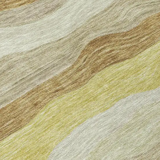 8' Wheat Khaki And Beige Round Striped Washable Indoor Outdoor Area Rug Photo 9