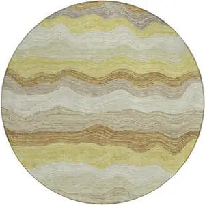 Photo of 8' Wheat Khaki And Beige Round Striped Washable Indoor Outdoor Area Rug