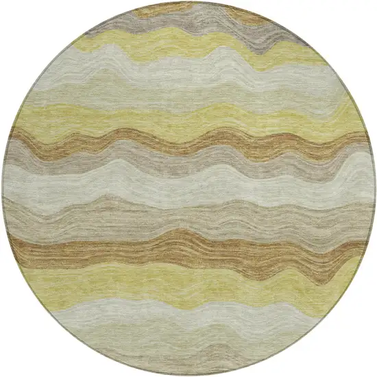 8' Wheat Khaki And Beige Round Striped Washable Indoor Outdoor Area Rug Photo 1