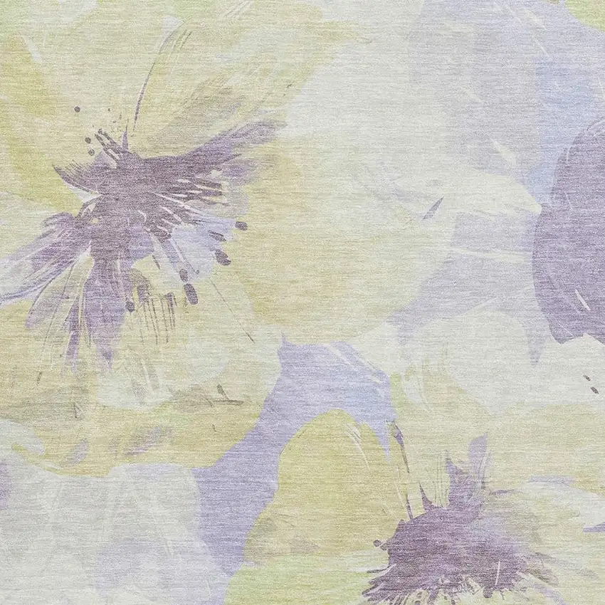 8' Wheat Lavender And Ivory Floral Washable Area Rug With UV Protection Photo 2