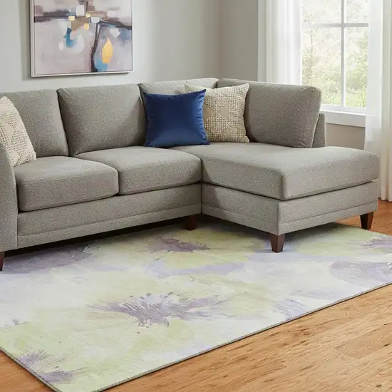 8' Wheat Lavender And Ivory Floral Washable Area Rug With UV Protection Photo 2