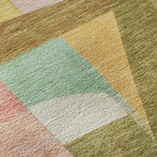 8' Wheat Pink And Olive Green Abstract Washable Round Rug With UV Protection Photo 8