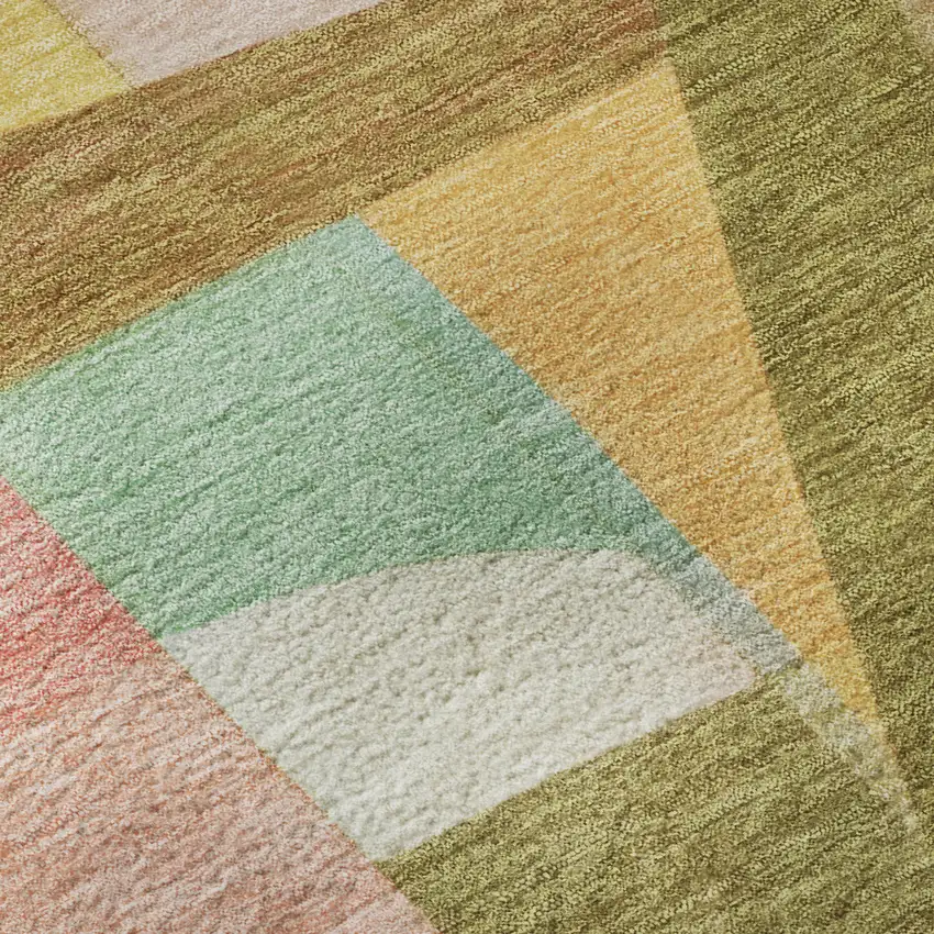 8' Wheat Pink And Olive Green Abstract Washable Round Rug With UV Protection Photo 8