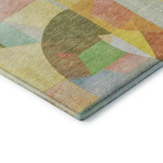 8' Wheat Pink And Olive Green Abstract Washable Round Rug With UV Protection Photo 6