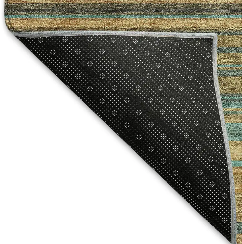 8' Wheat Teal And Brown Striped Washable Round Rug With UV Protection Photo 5