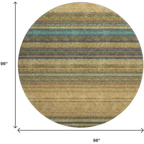 8' Wheat Teal And Brown Striped Washable Round Rug With UV Protection Photo 9