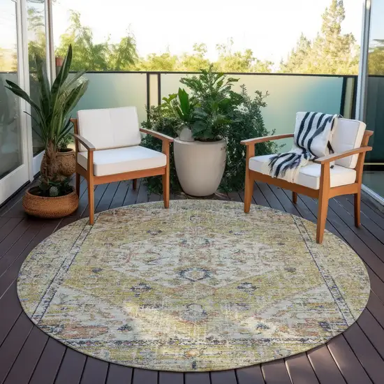 8' Wheat Terra Cotta And Black Round Oriental Washable Indoor Outdoor Area Rug Photo 7