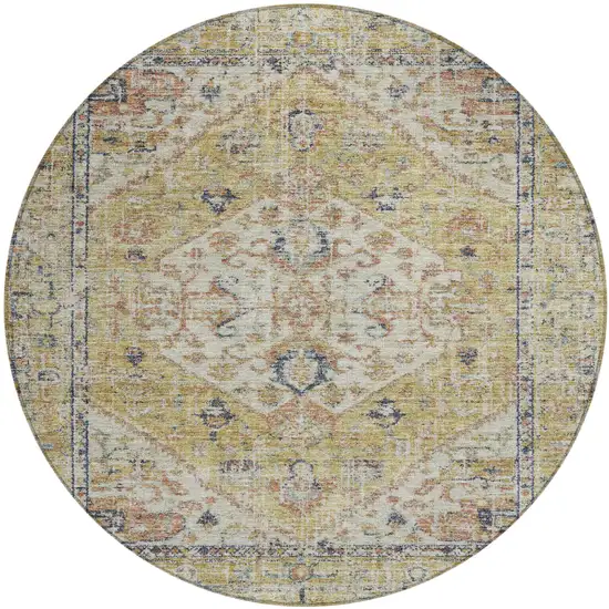 8' Wheat Terra Cotta And Black Round Oriental Washable Indoor Outdoor Area Rug Photo 2