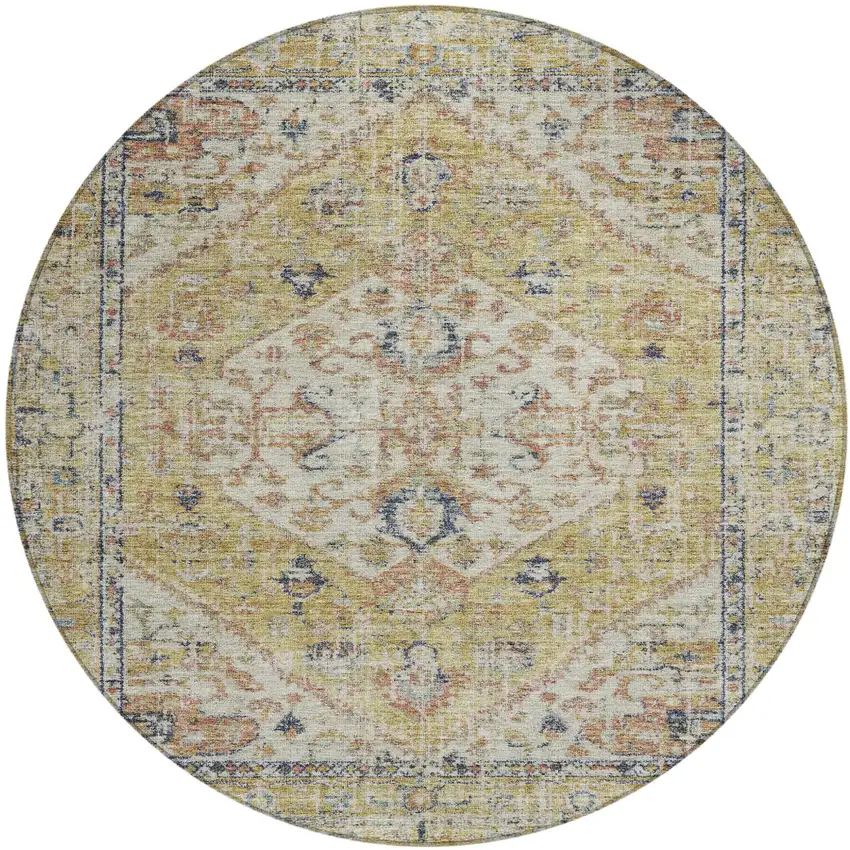 8' Wheat Terra Cotta And Black Round Oriental Washable Indoor Outdoor Area Rug Photo 2
