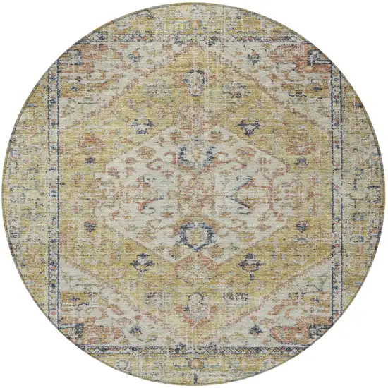 8' Wheat Terra Cotta And Black Round Oriental Washable Indoor Outdoor Area Rug Photo 6