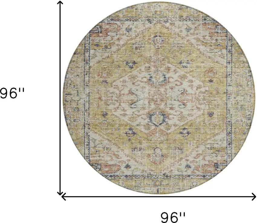 8' Wheat Terra Cotta And Black Round Oriental Washable Indoor Outdoor Area Rug Photo 9