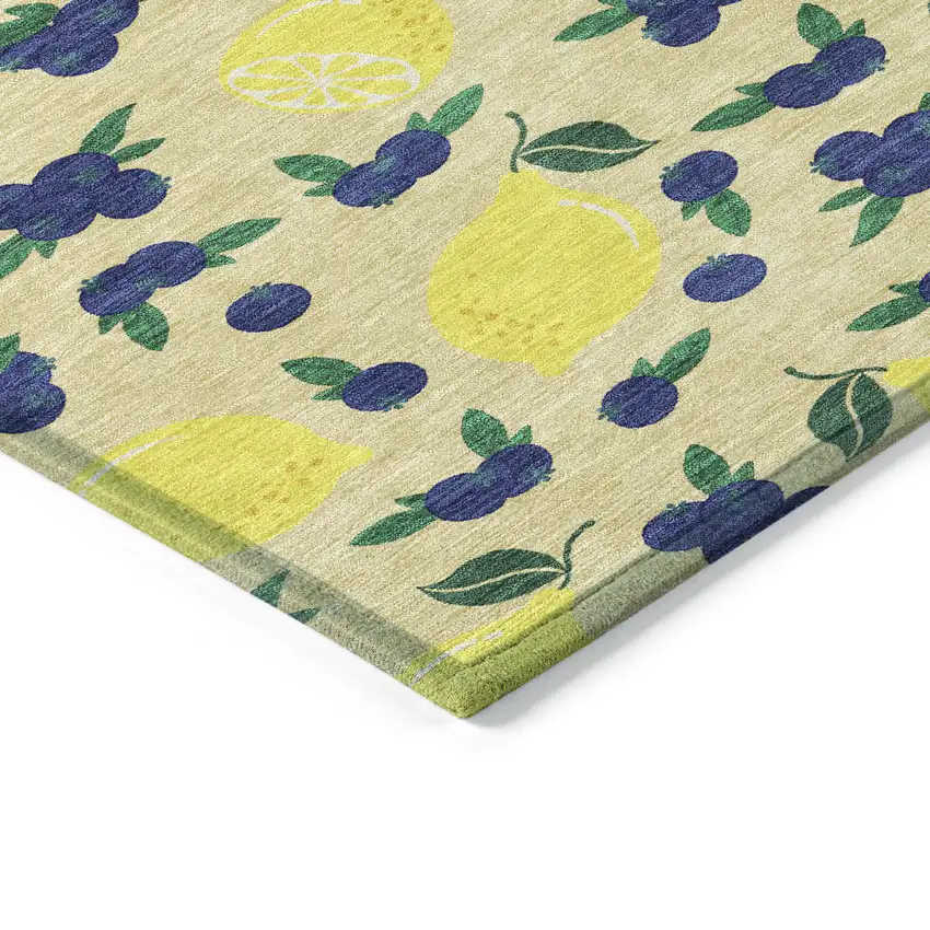 8' Wheat Yellow And Blue Round Lemons Washable Indoor Outdoor Area Rug Photo 7