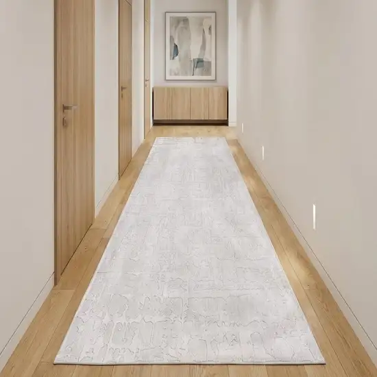 10' White Abstract Runner Rug Photo 1