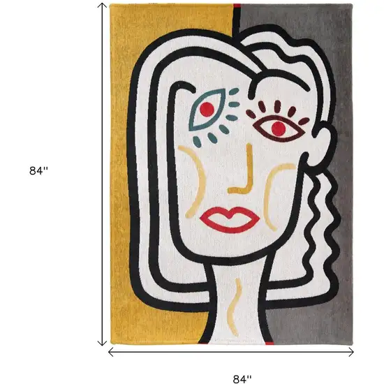 8' White Abstract Washable Round Rug Photo 7