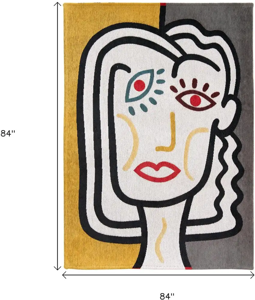 8' White Abstract Washable Round Rug Photo 7