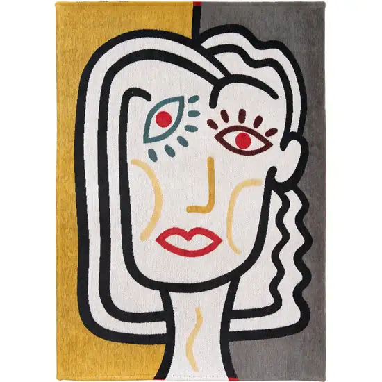 8' White Abstract Washable Round Rug Photo 1