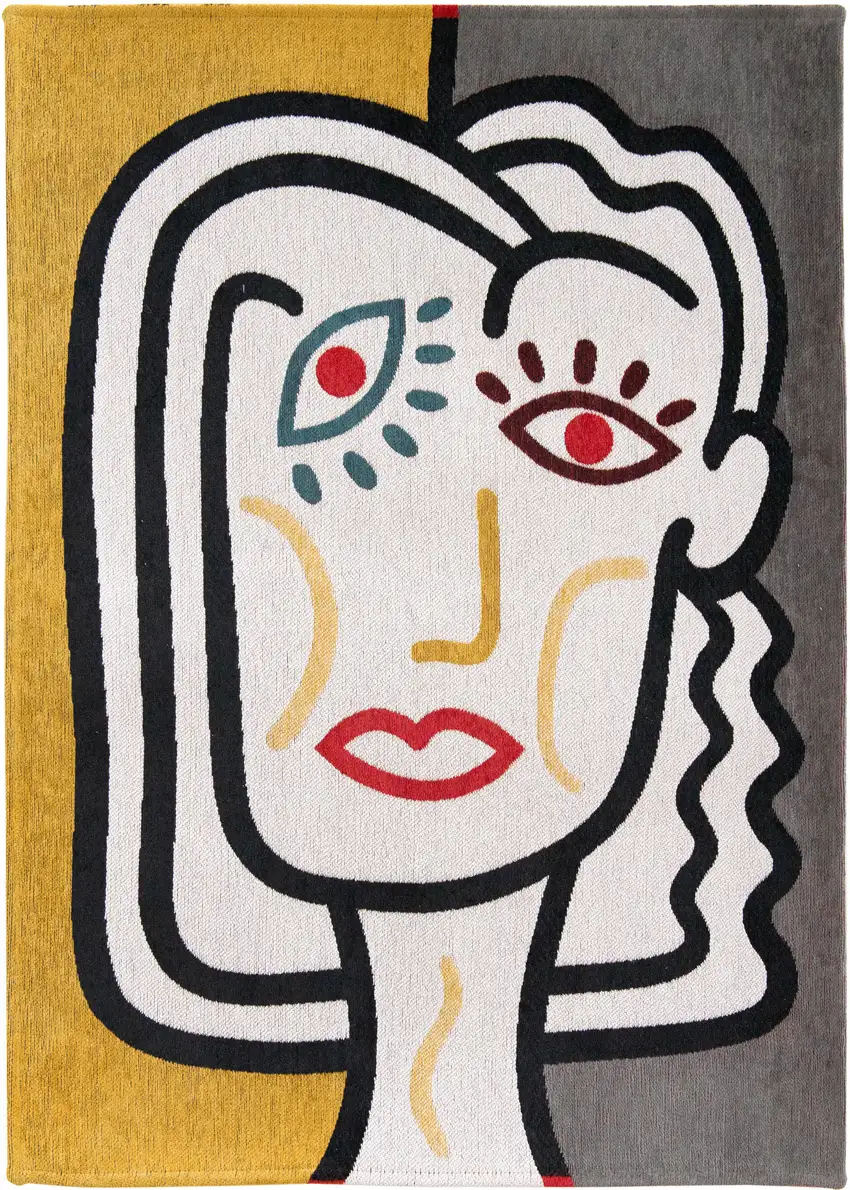 8' White Abstract Washable Round Rug Photo 1