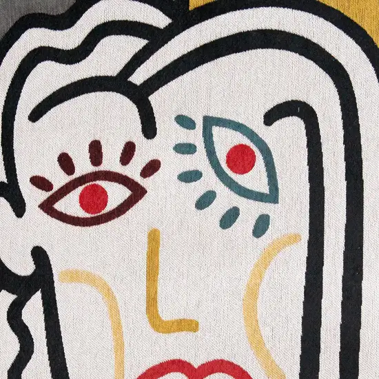 8' White Abstract Washable Round Rug Photo 6