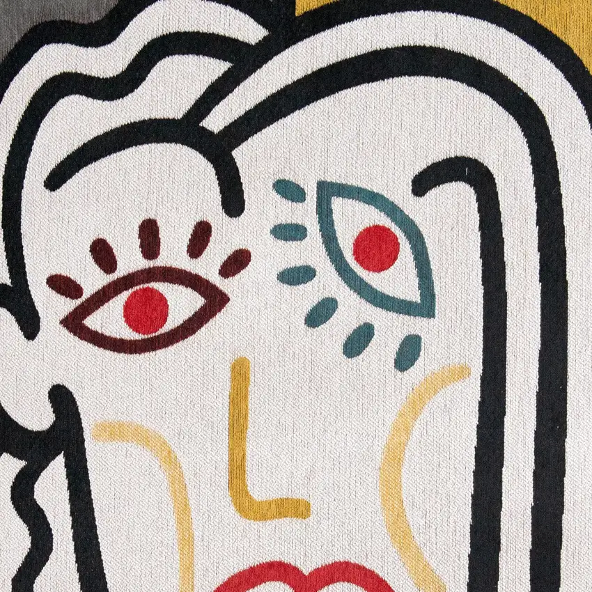 8' White Abstract Washable Round Rug Photo 6