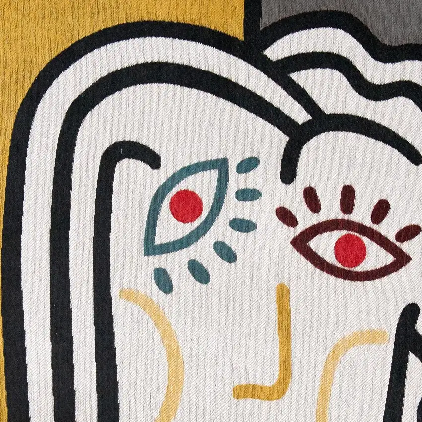 8' White Abstract Washable Round Rug Photo 2