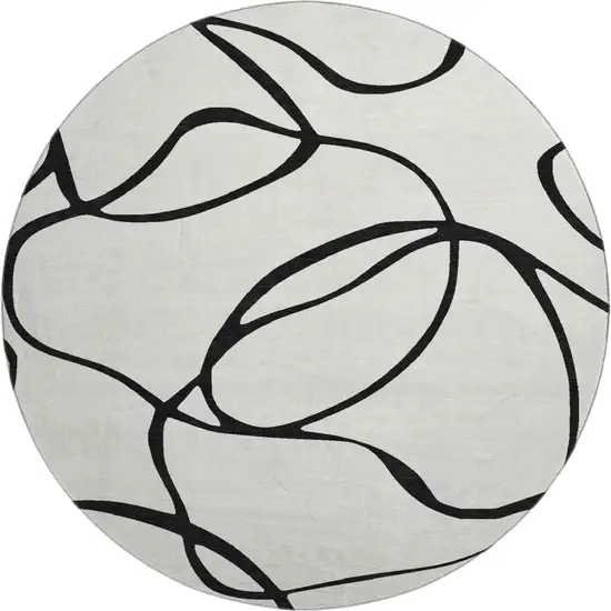 8' White And Black Abstract Washable Round Rug With UV Protection Photo 1