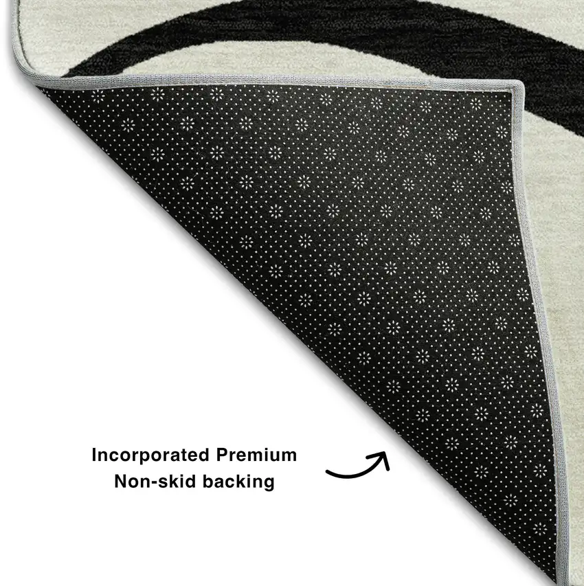 8' White And Black Abstract Washable Round Rug With UV Protection Photo 5