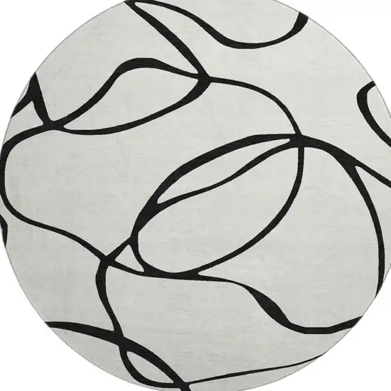 8' White And Black Abstract Washable Round Rug With UV Protection Photo 2