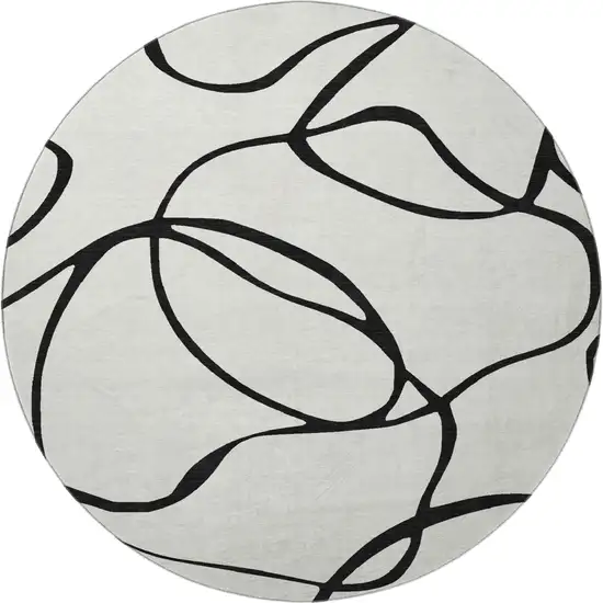 8' White And Black Abstract Washable Round Rug With UV Protection Photo 3