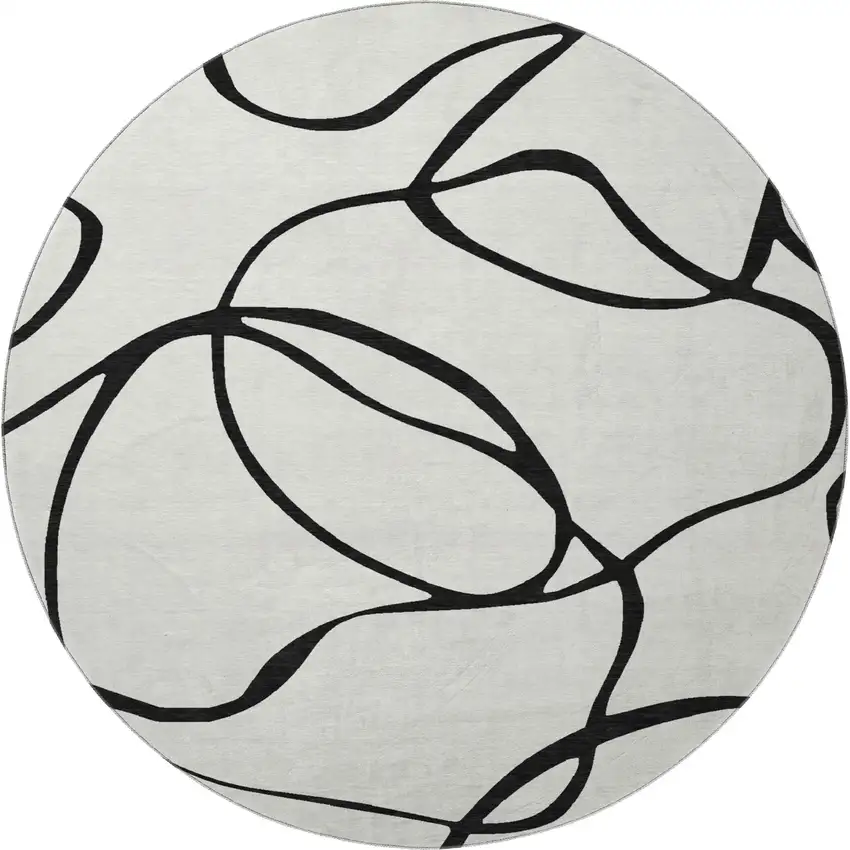 8' White And Black Abstract Washable Round Rug With UV Protection Photo 3