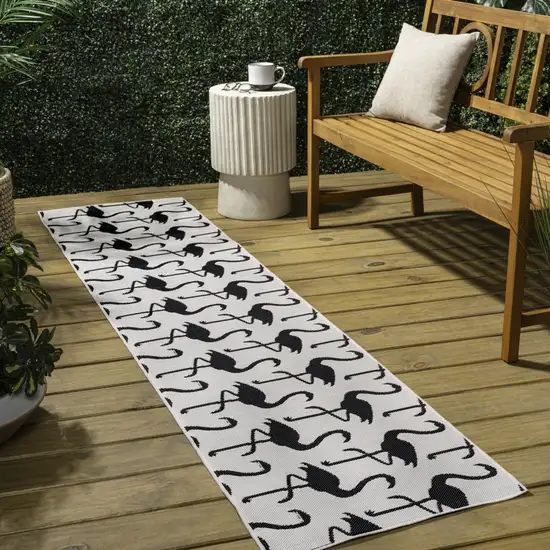 8' White And Black Animal Print Indoor Outdoor Runner Rug Photo 5