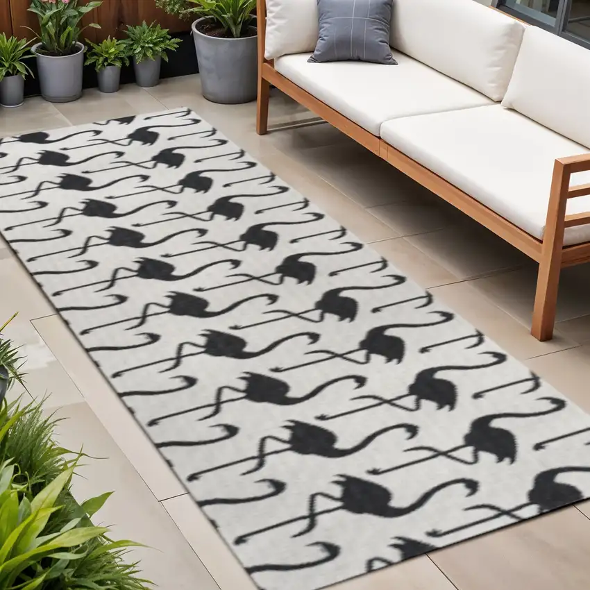 8' White And Black Animal Print Indoor Outdoor Runner Rug Photo 1