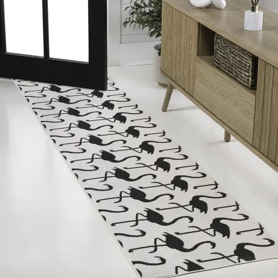 8' White And Black Animal Print Indoor Outdoor Runner Rug Photo 4