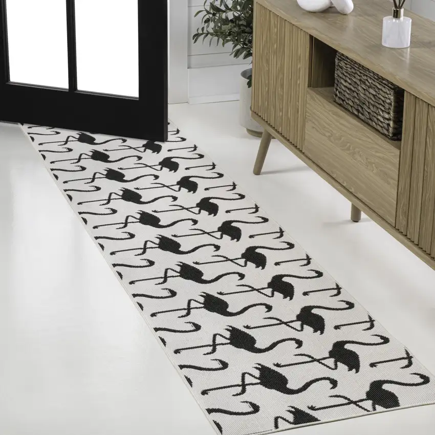 8' White And Black Animal Print Indoor Outdoor Runner Rug Photo 4