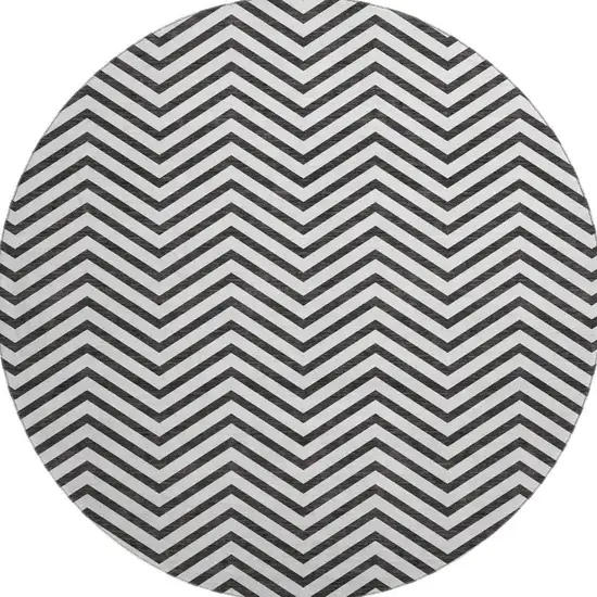 8' White And Black Chevron Washable Round Rug With UV Protection Photo 3