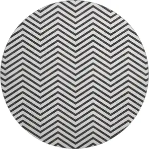 Photo of 8' White And Black Chevron Washable Round Rug With UV Protection