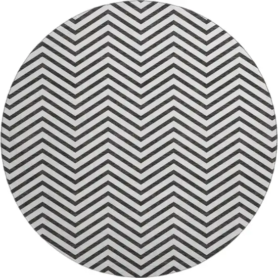 8' White And Black Chevron Washable Round Rug With UV Protection Photo 1