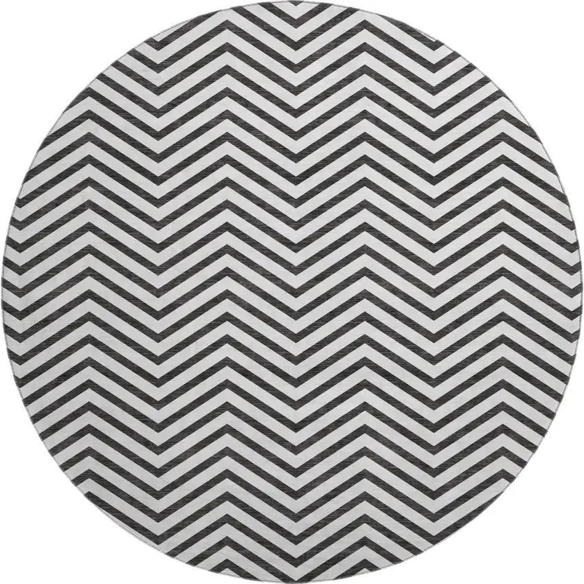 8' White And Black Chevron Washable Round Rug With UV Protection Photo 1