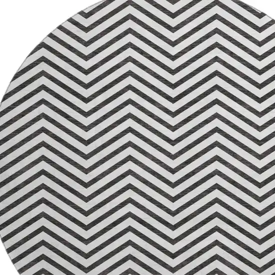 8' White And Black Chevron Washable Round Rug With UV Protection Photo 2