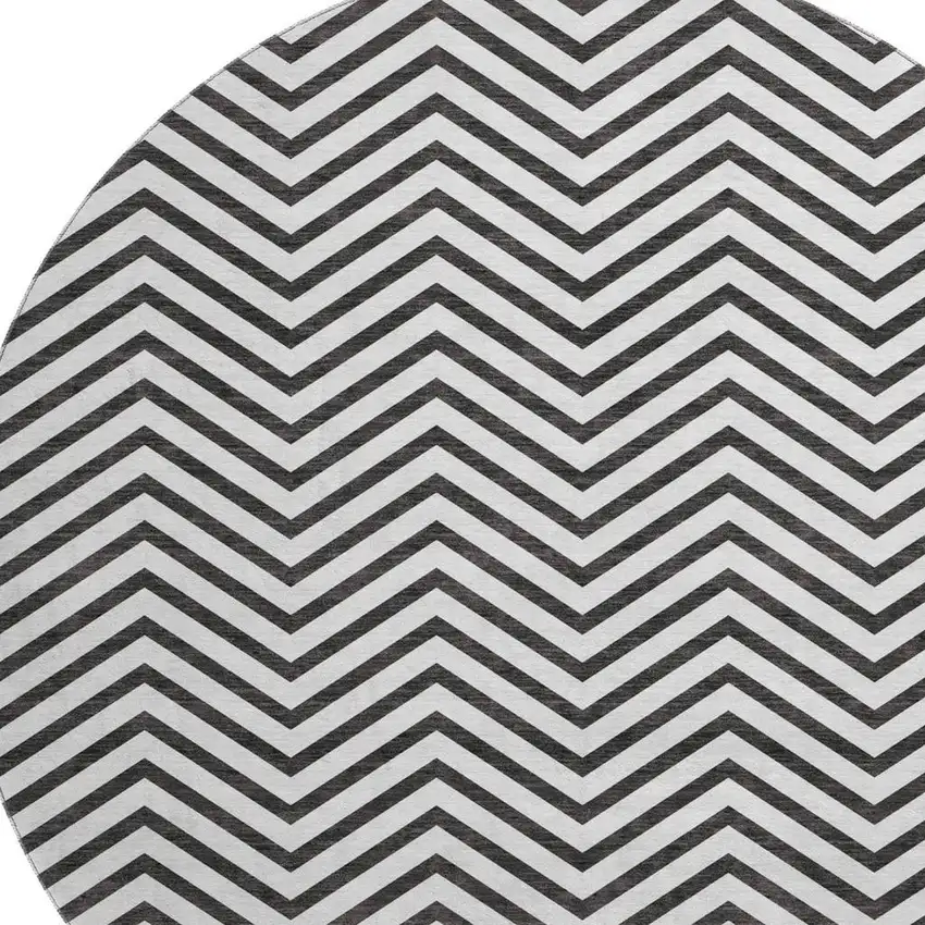 8' White And Black Chevron Washable Round Rug With UV Protection Photo 2