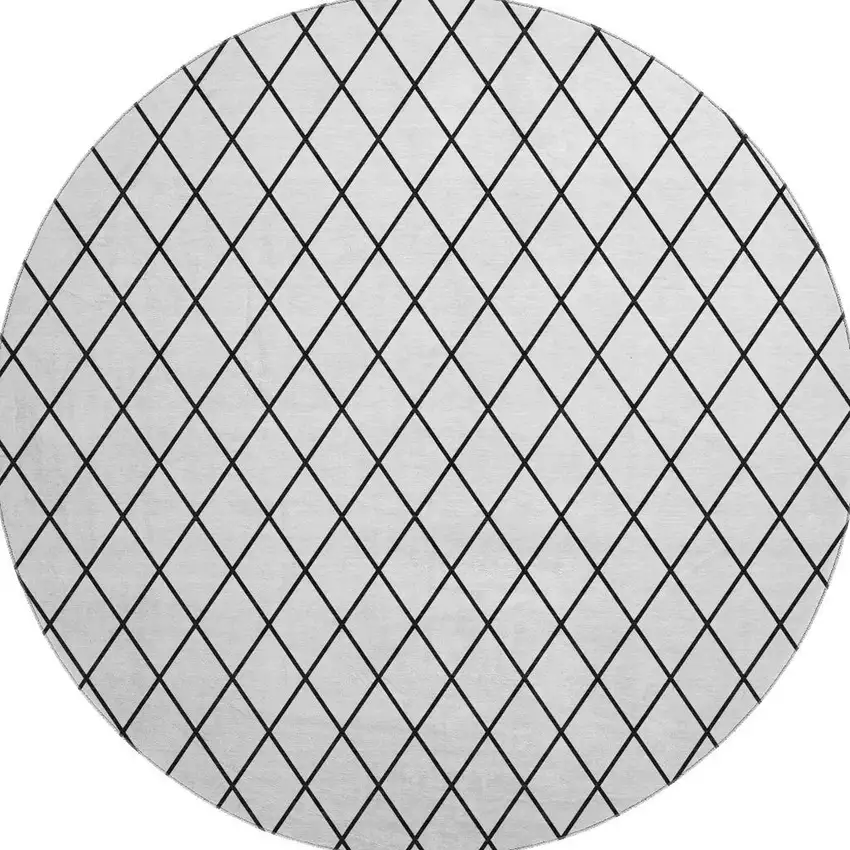 8' White And Black Geometric Washable Round Rug With UV Protection Photo 3