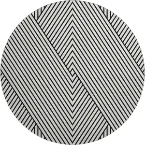Photo of 8' White And Black Geometric Washable Round Rug With UV Protection