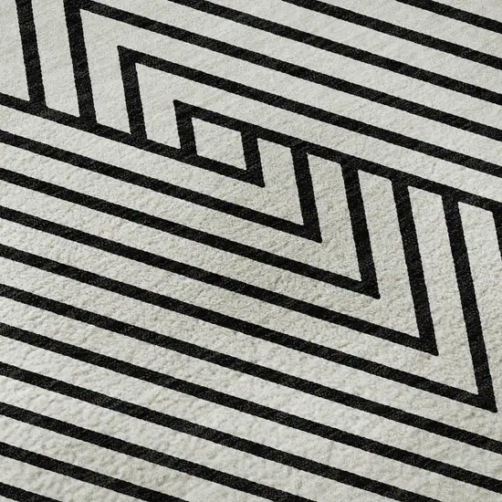 8' White And Black Geometric Washable Round Rug With UV Protection Photo 8