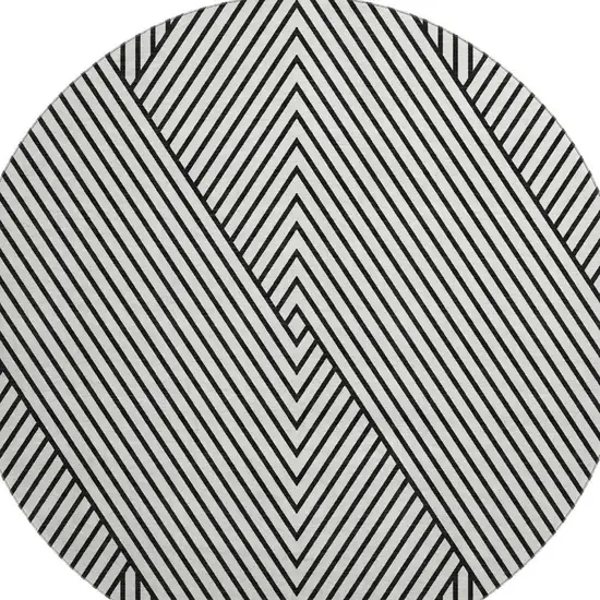 8' White And Black Geometric Washable Round Rug With UV Protection Photo 3
