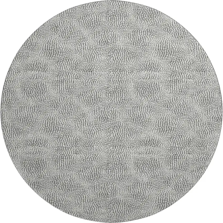 8' White And Black Geometric Washable Round Rug With UV Protection Photo 1