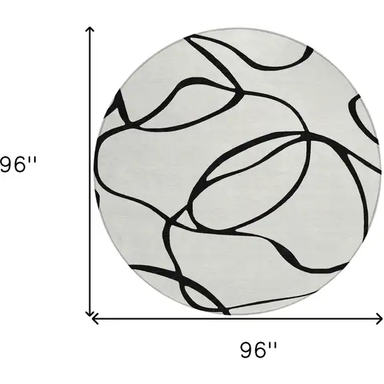 8' White And Black Round Abstract Washable Indoor Outdoor Area Rug Photo 3